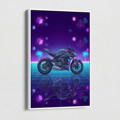 Ducati Streetfighter V4 Inspired Teal Purple Motorcycle Canvas Wall Art Vaporwave Neon Hypernaked Garage Decor Retro Futuristic Artwork