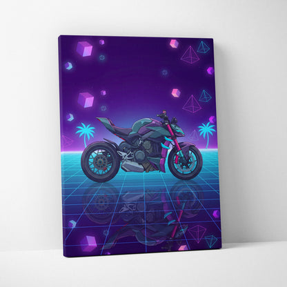 Ducati Streetfighter V4 Inspired Teal Purple Motorcycle Canvas Wall Art Vaporwave Neon Hypernaked Garage Decor Retro Futuristic Artwork