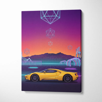 Ford GT Inspired Canvas Wall Art - Vaporwave American Le Mans Supercar Decor with Retro Racing Energy