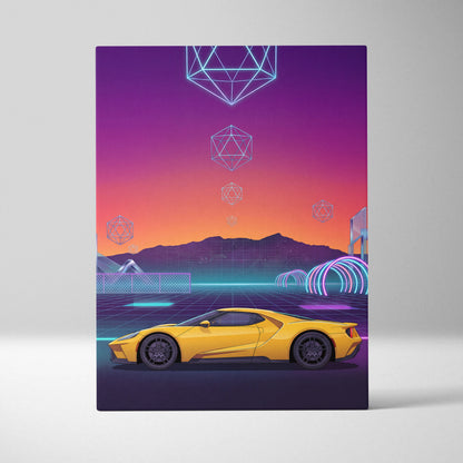 Ford GT Inspired Canvas Wall Art - Vaporwave American Le Mans Supercar Decor with Retro Racing Energy