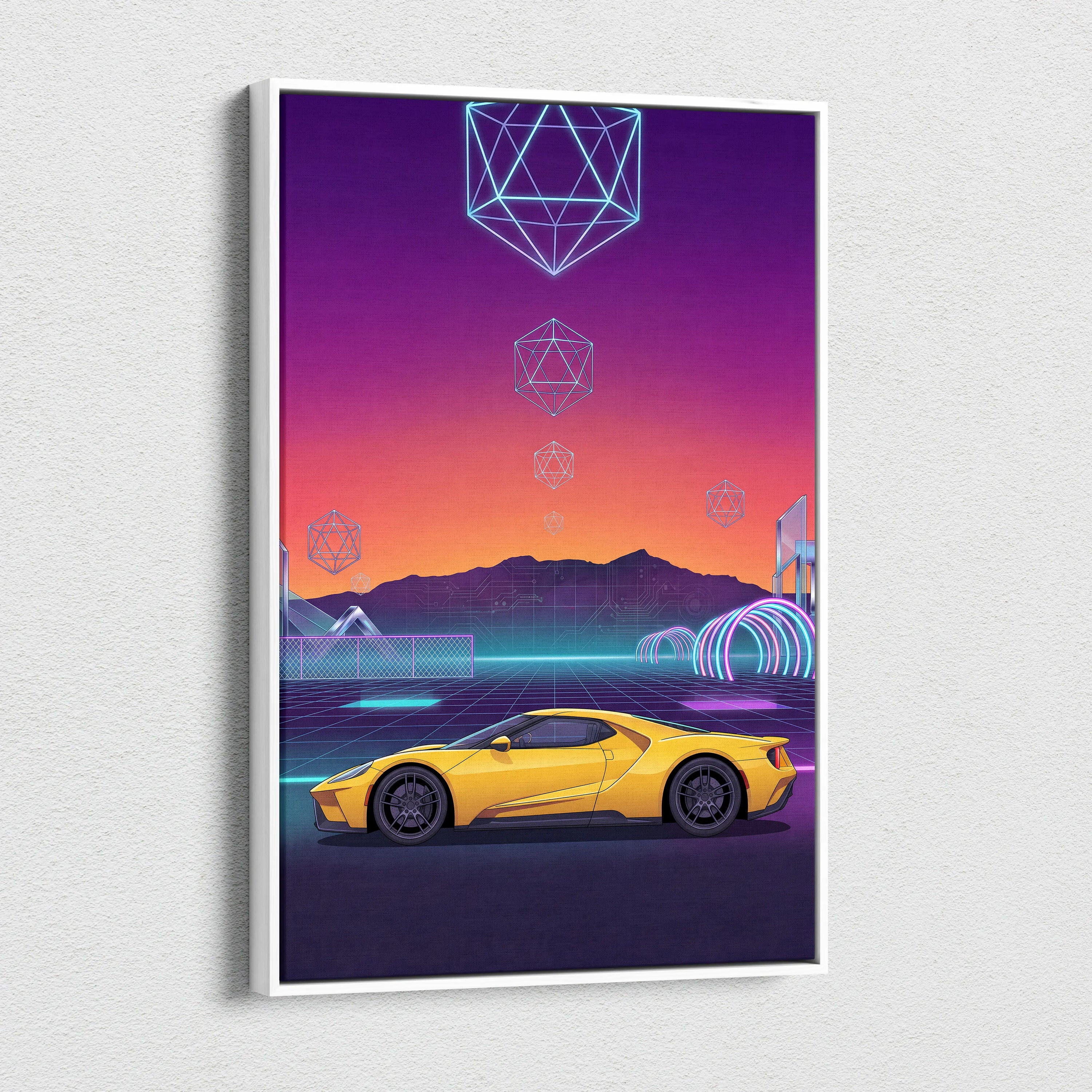 Ford GT Inspired Canvas Wall Art - Vaporwave American Le Mans Supercar Decor with Retro Racing Energy