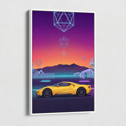 Ford GT Inspired Canvas Wall Art - Vaporwave American Le Mans Supercar Decor with Retro Racing Energy