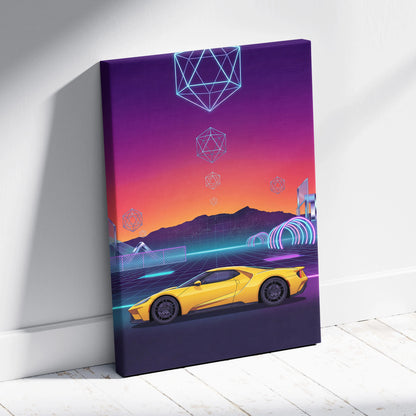 Ford GT Inspired Canvas Wall Art - Vaporwave American Le Mans Supercar Decor with Retro Racing Energy