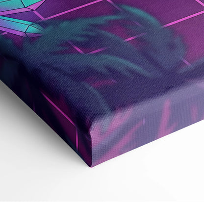 Porsche 911 Turbo Classic Inspired Green Purple Canvas Wall Art, Vaporwave Sports Car Artwork, Neon Grid Garage Decor, Retro Futuristic Auto Print