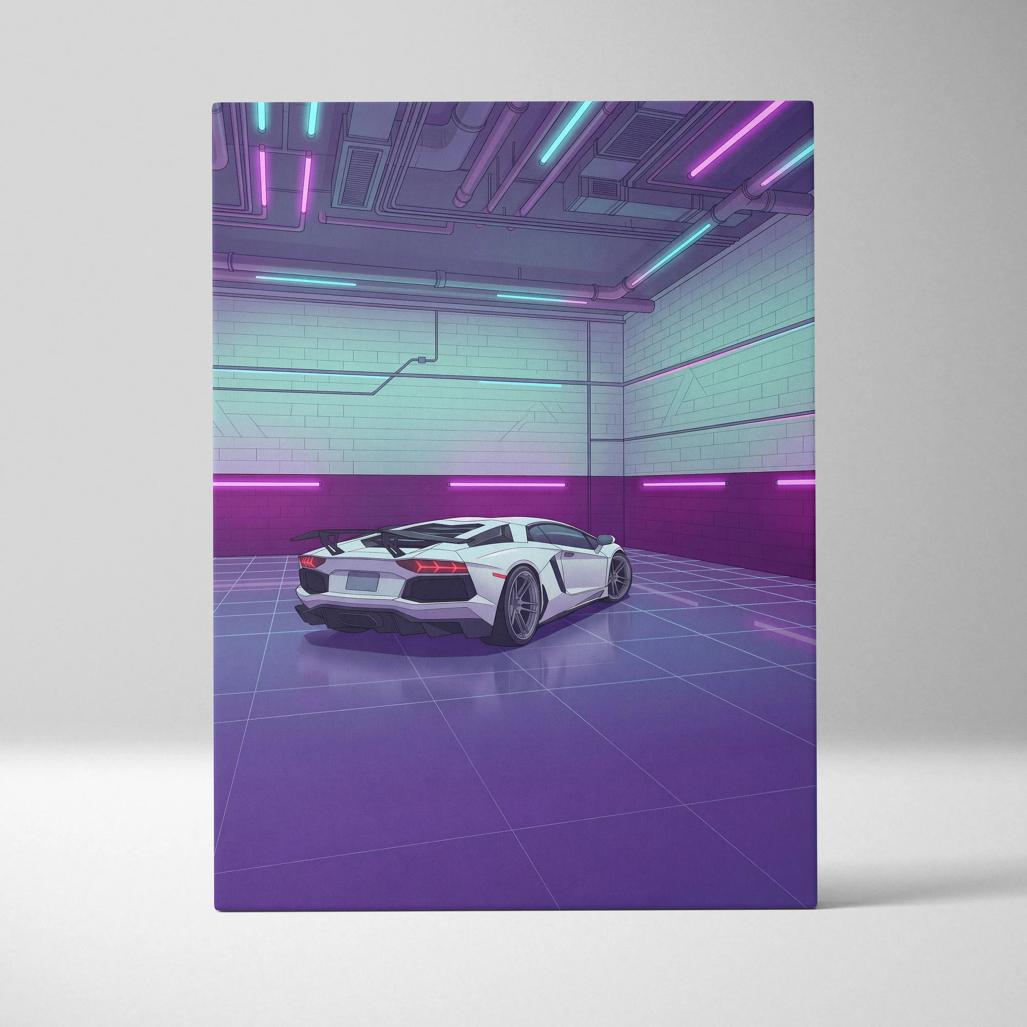 Lamborghini Aventador SVJ Inspired Vaporwave Canvas - Car Artwork Purple Teal Neon Living Room Vaporwave Mood Nostalgia Neon Retro Canvas Print