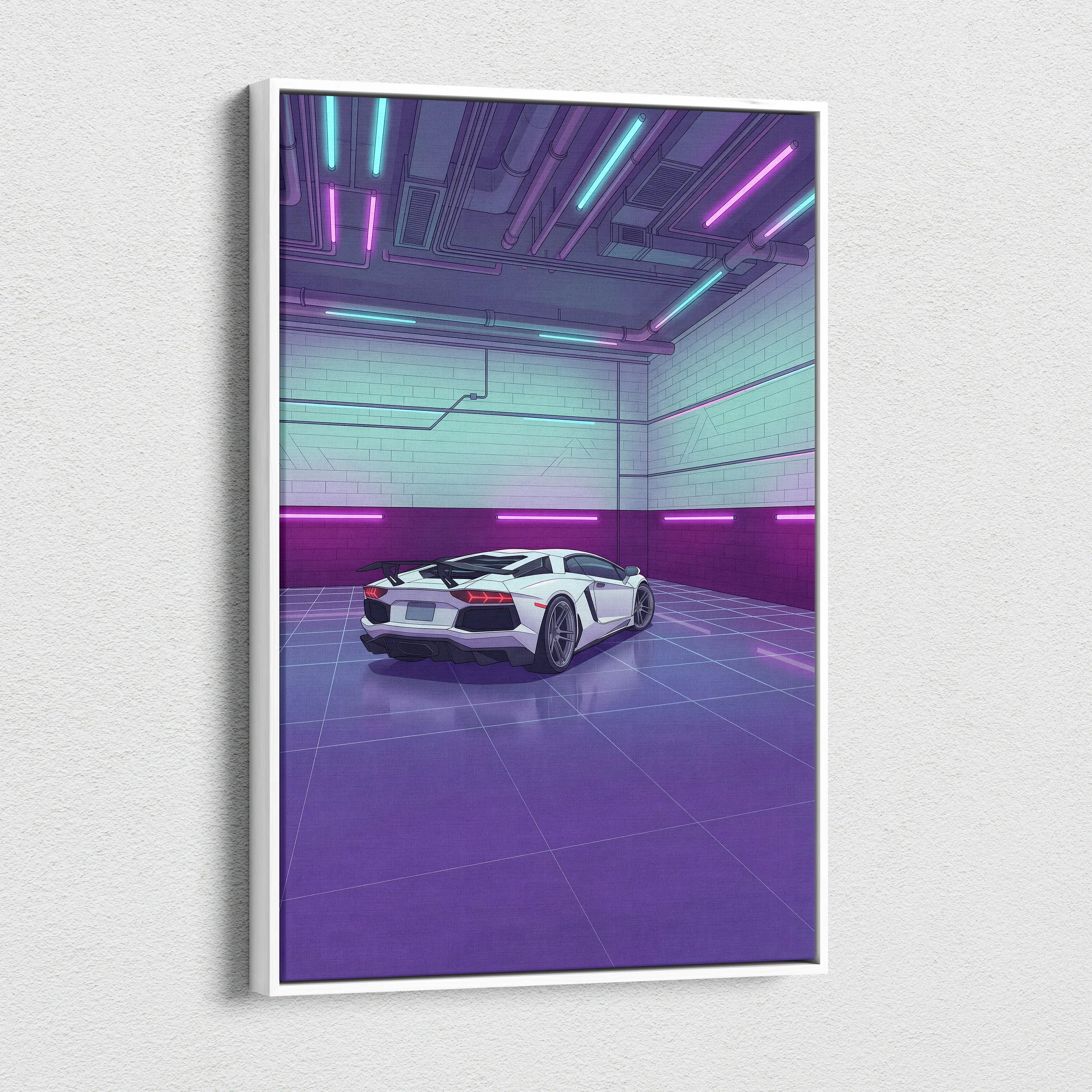 Lamborghini Aventador SVJ Inspired Vaporwave Canvas - Car Artwork Purple Teal Neon Living Room Vaporwave Mood Nostalgia Neon Retro Canvas Print