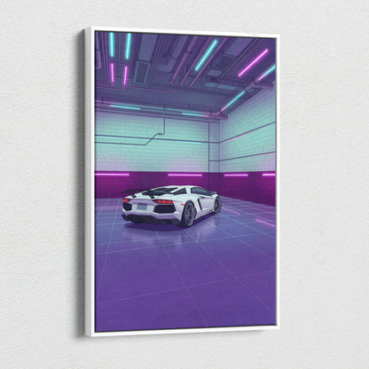 Lamborghini Aventador SVJ Inspired Vaporwave Canvas - Car Artwork Purple Teal Neon Living Room Vaporwave Mood Nostalgia Neon Retro Canvas Print