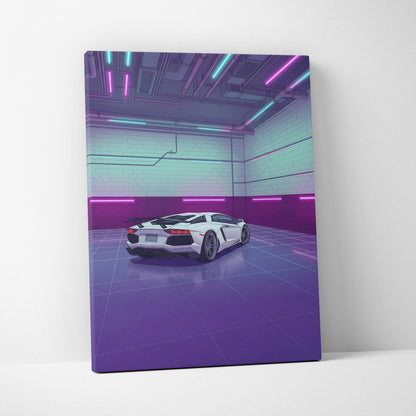 Lamborghini Aventador SVJ Inspired Vaporwave Canvas - Car Artwork Purple Teal Neon Living Room Vaporwave Mood Nostalgia Neon Retro Canvas Print