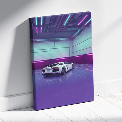 Lamborghini Aventador SVJ Inspired Vaporwave Canvas - Car Artwork Purple Teal Neon Living Room Vaporwave Mood Nostalgia Neon Retro Canvas Print