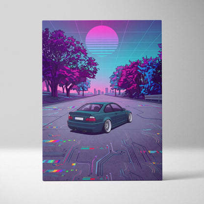 BMW M3 Inspired Vaporwave Car Canvas - Car Artwork Neon Pink Teal Living Room Retro-Futurism Mood Nostalgia Vaporwave Canvas