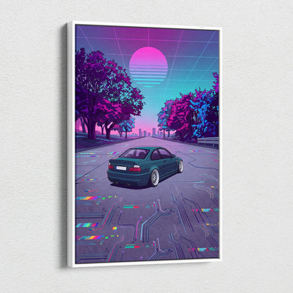 BMW M3 Inspired Vaporwave Car Canvas - Car Artwork Neon Pink Teal Living Room Retro-Futurism Mood Nostalgia Vaporwave Canvas