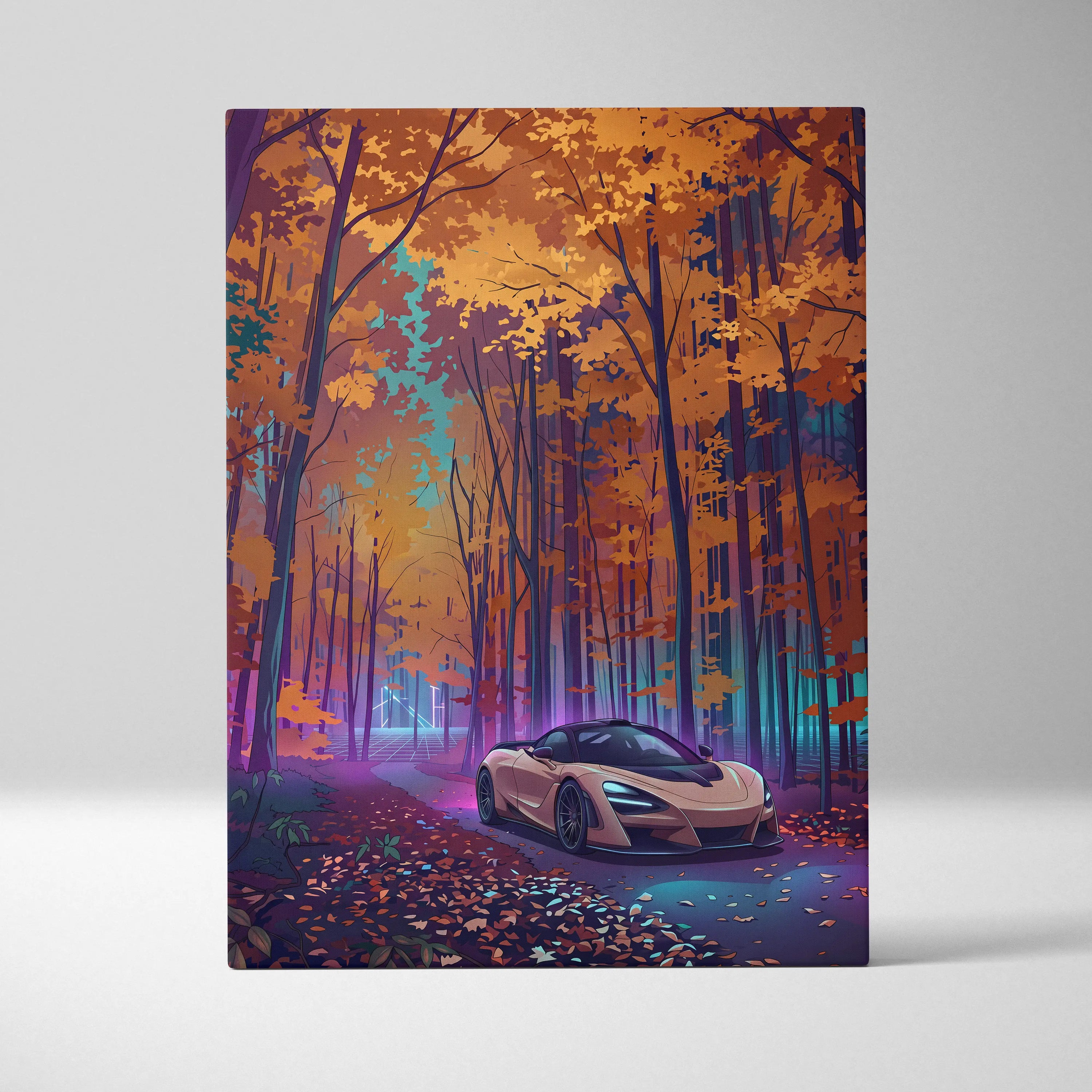 McLaren 765LT Inspired Vaporwave Forest - Vaporwave Car Art Neon Pink Teal Living Room Retro-Futuristic Nostalgic Glow Vaporwave Canvas