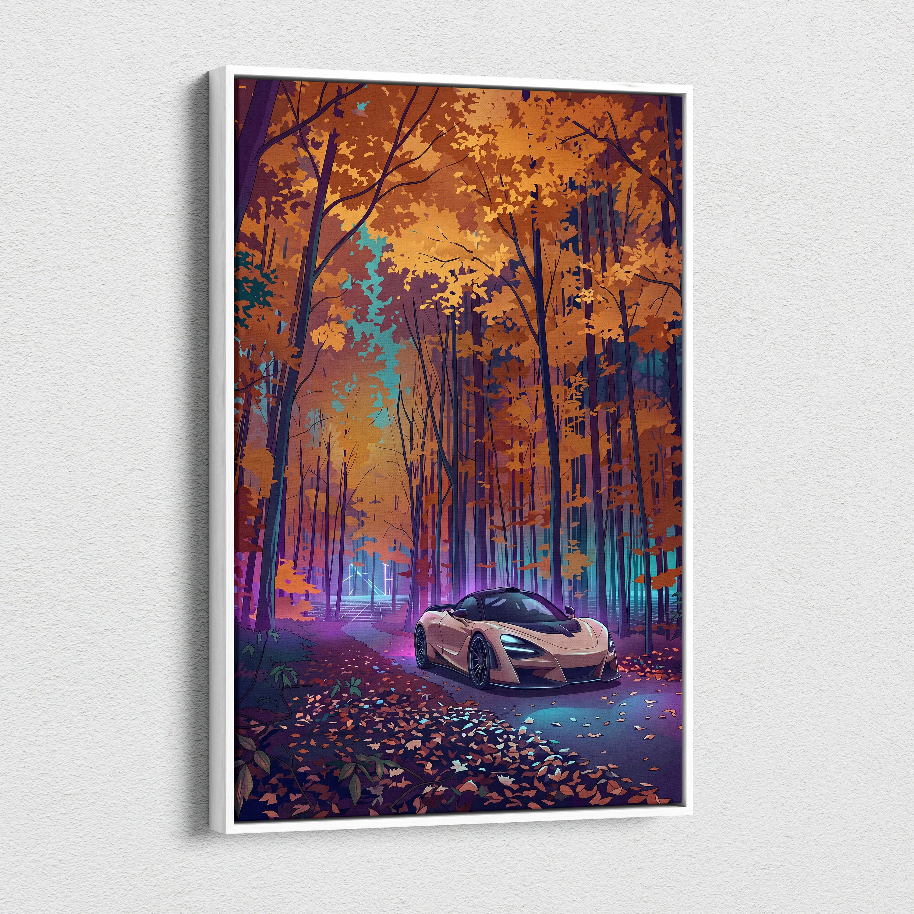 McLaren 765LT Inspired Vaporwave Forest - Vaporwave Car Art Neon Pink Teal Living Room Retro-Futuristic Nostalgic Glow Vaporwave Canvas