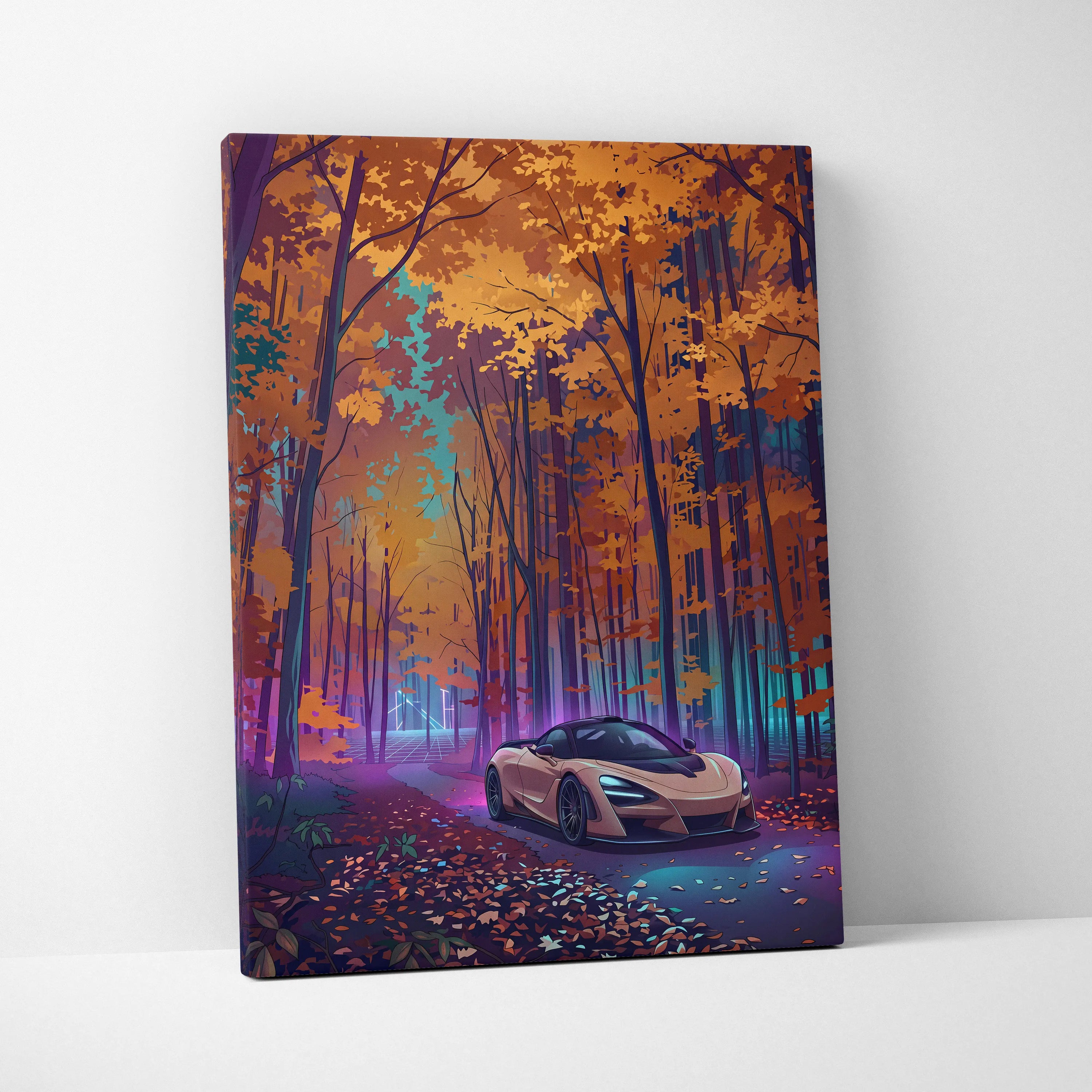 McLaren 765LT Inspired Vaporwave Forest - Vaporwave Car Art Neon Pink Teal Living Room Retro-Futuristic Nostalgic Glow Vaporwave Canvas