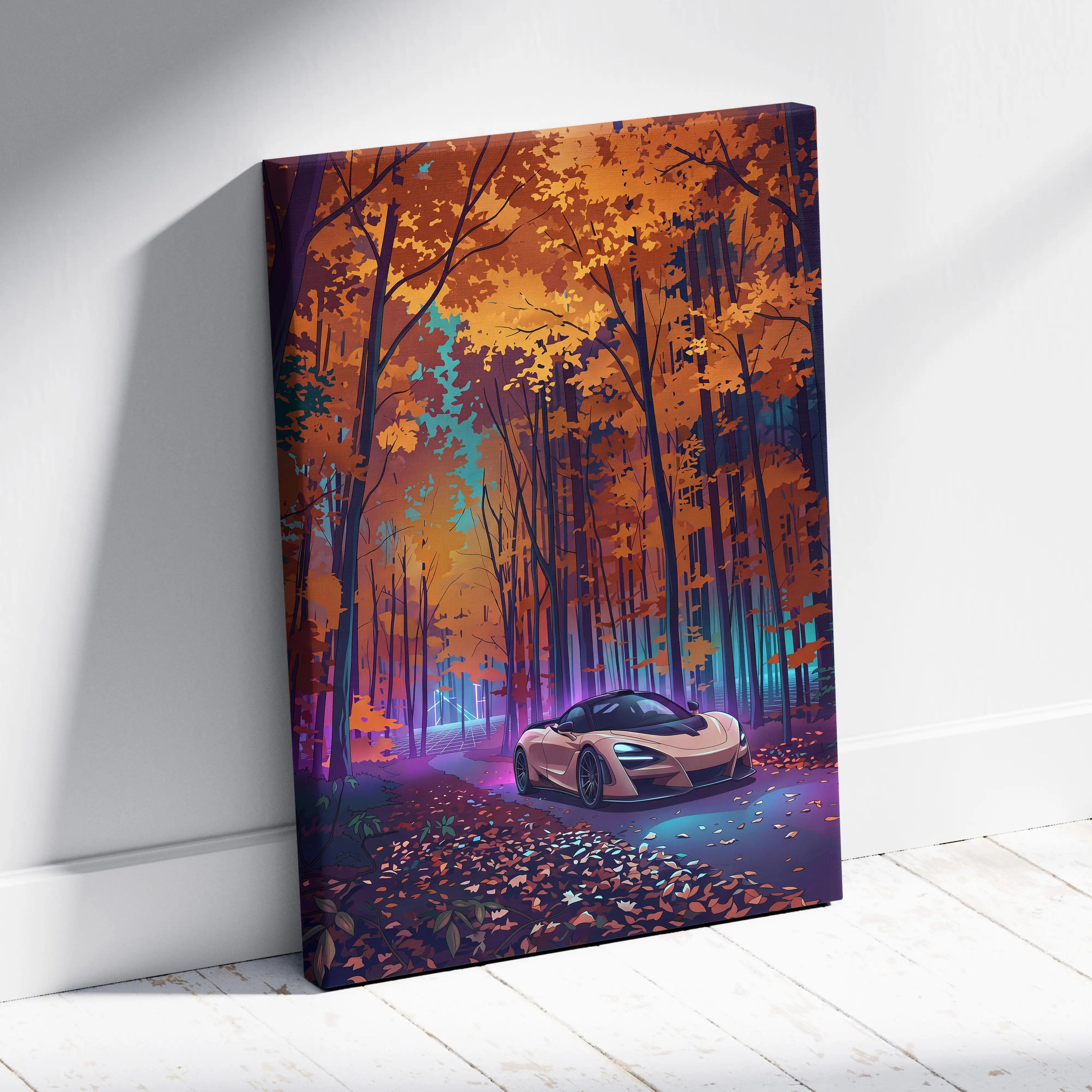 McLaren 765LT Inspired Vaporwave Forest - Vaporwave Car Art Neon Pink Teal Living Room Retro-Futuristic Nostalgic Glow Vaporwave Canvas
