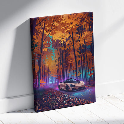 McLaren 765LT Inspired Vaporwave Forest - Vaporwave Car Art Neon Pink Teal Living Room Retro-Futuristic Nostalgic Glow Vaporwave Canvas