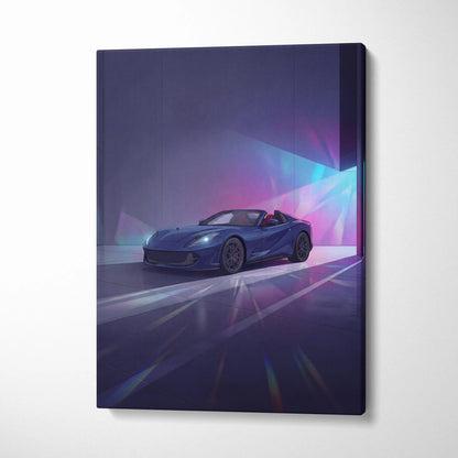 Ferrari 812 Inspired Blue Purple Canvas Wall Art, Vaporwave Supercar Artwork, Neon Garage Decor, Retro Futuristic Exotic Car Print