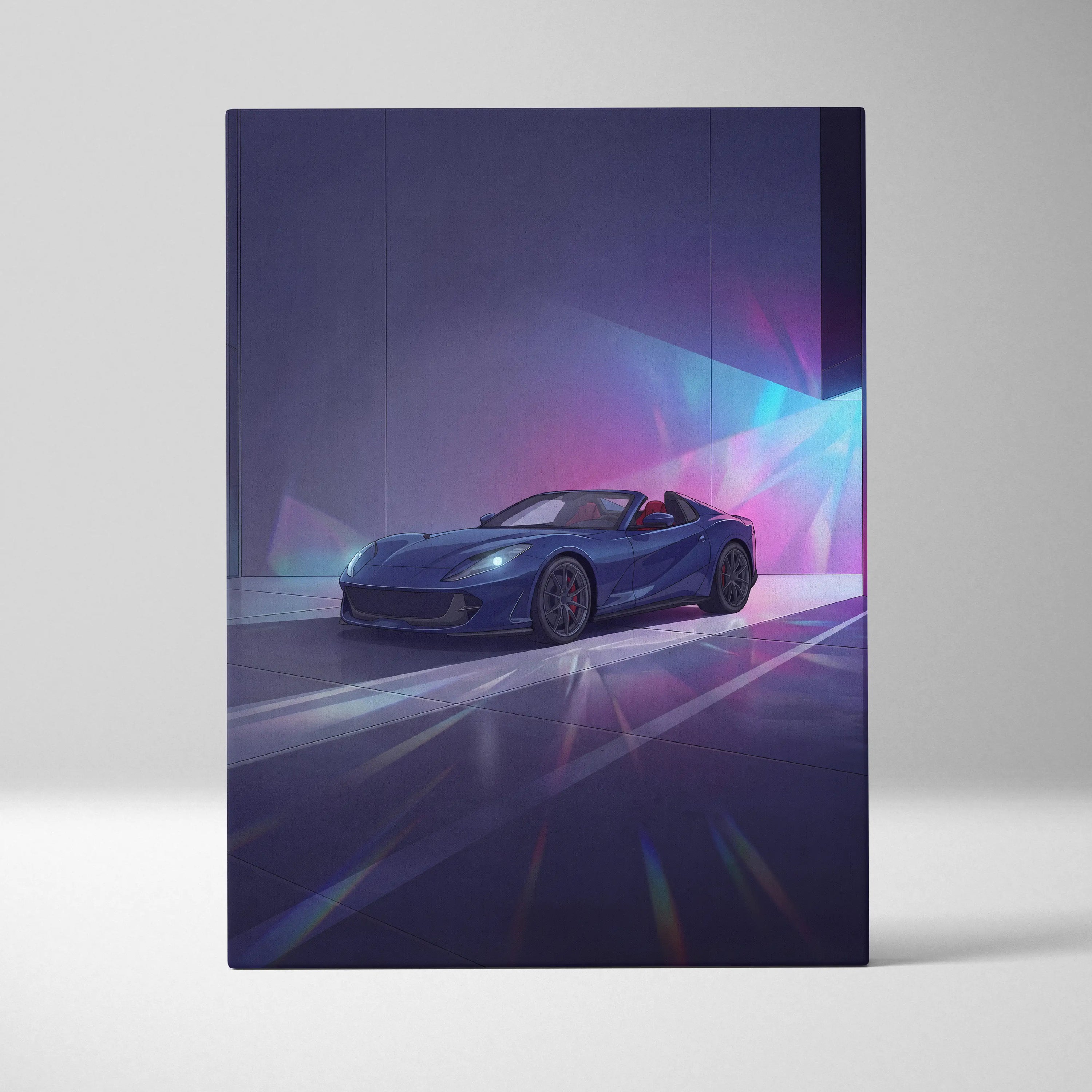 Ferrari 812 Inspired Blue Purple Canvas Wall Art, Vaporwave Supercar Artwork, Neon Garage Decor, Retro Futuristic Exotic Car Print