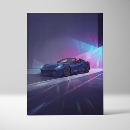 Ferrari 812 Inspired Blue Purple Canvas Wall Art, Vaporwave Supercar Artwork, Neon Garage Decor, Retro Futuristic Exotic Car Print