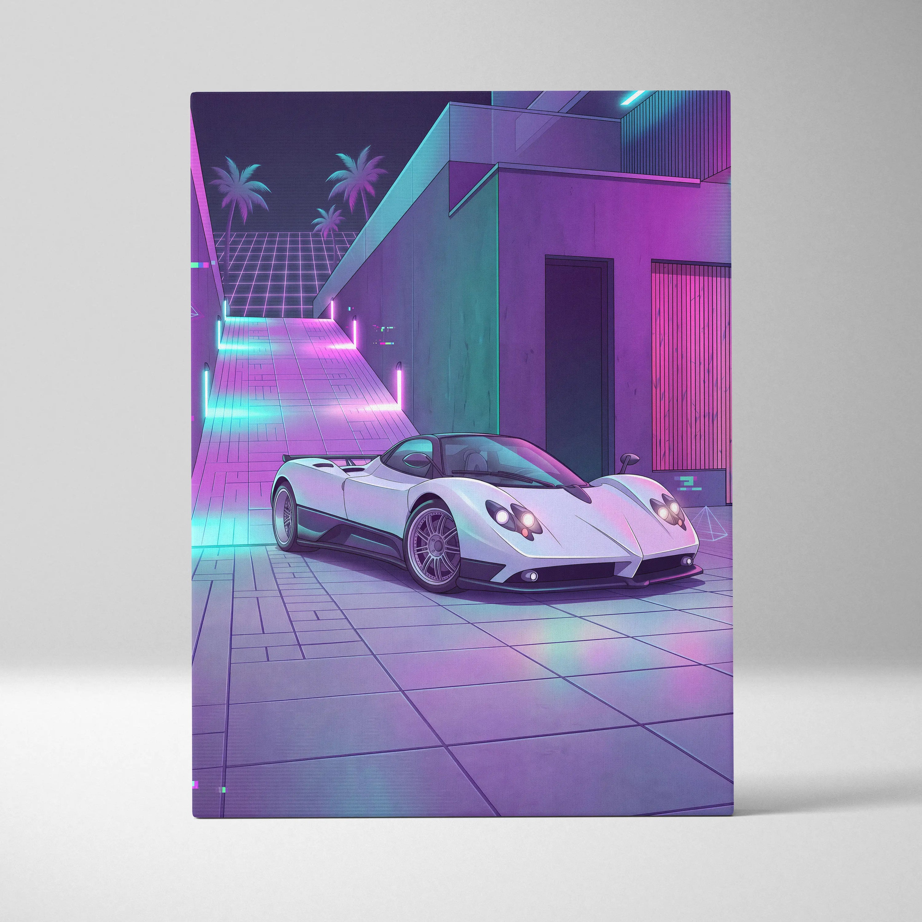 Pagani Zonda F Inspired - Neon Vaporwave City Dream - Vaporwave Car Art Purple Pink Neon Cyberpunk Retro Canvas