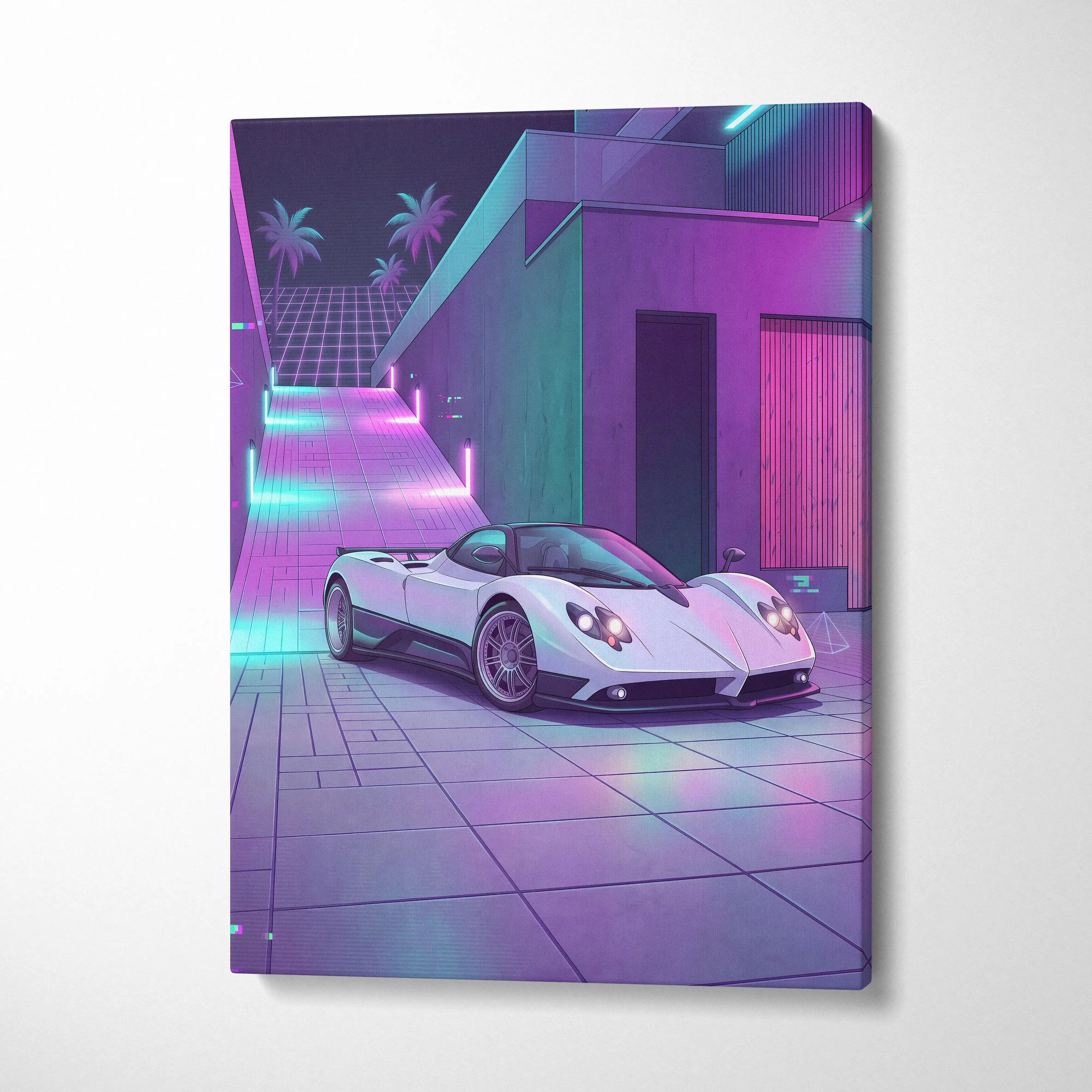 Pagani Zonda F Inspired - Neon Vaporwave City Dream - Vaporwave Car Art Purple Pink Neon Cyberpunk Retro Canvas