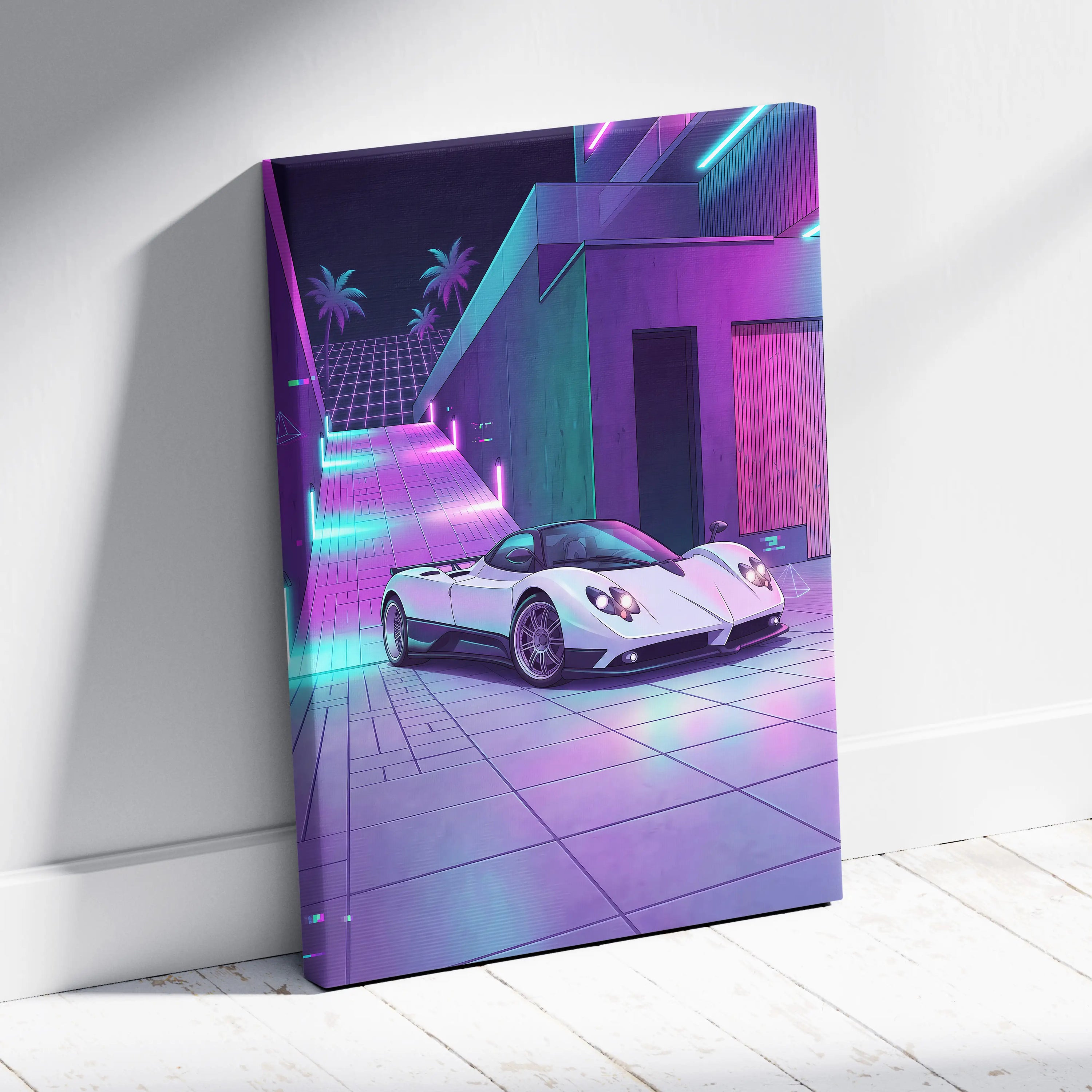 Pagani Zonda F Inspired - Neon Vaporwave City Dream - Vaporwave Car Art Purple Pink Neon Cyberpunk Retro Canvas
