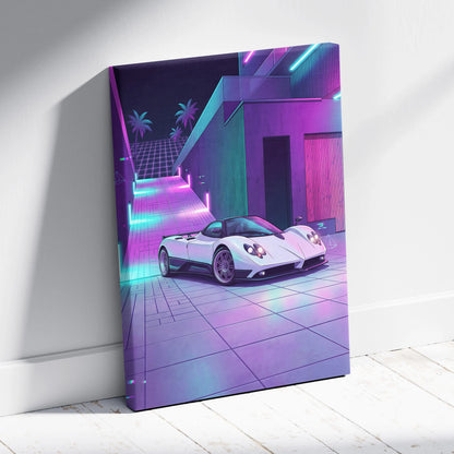 Pagani Zonda F Inspired - Neon Vaporwave City Dream - Vaporwave Car Art Purple Pink Neon Cyberpunk Retro Canvas