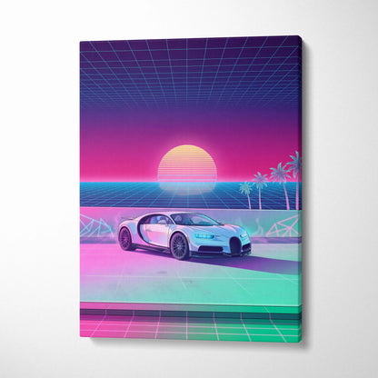 Bugatti Chiron Inspired Neon Sunset Drive Canvas - Car Art Neon Pink Purple Retro Living Room Vaporwave Dreamy Mood Canvas