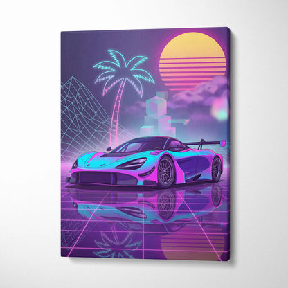 McLaren 720S GT3 Inspired Neon Vaporwave Sunset Drift - Car Art Neon Pink Blue Vaporwave - Moody Retro Futurism Neon