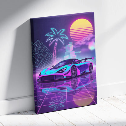 McLaren 720S GT3 Inspired Neon Vaporwave Sunset Drift - Car Art Neon Pink Blue Vaporwave - Moody Retro Futurism Neon