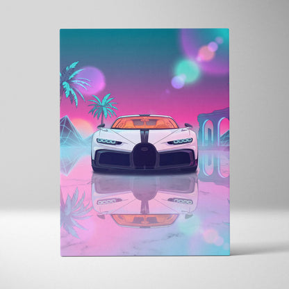 Bugatti Chiron Inspired Vaporwave Neon Night Drive Canvas - Car Art Neon Pink Blue Living Room Vaporwave Mood Neon Retro Futurism Wall Art Canvas