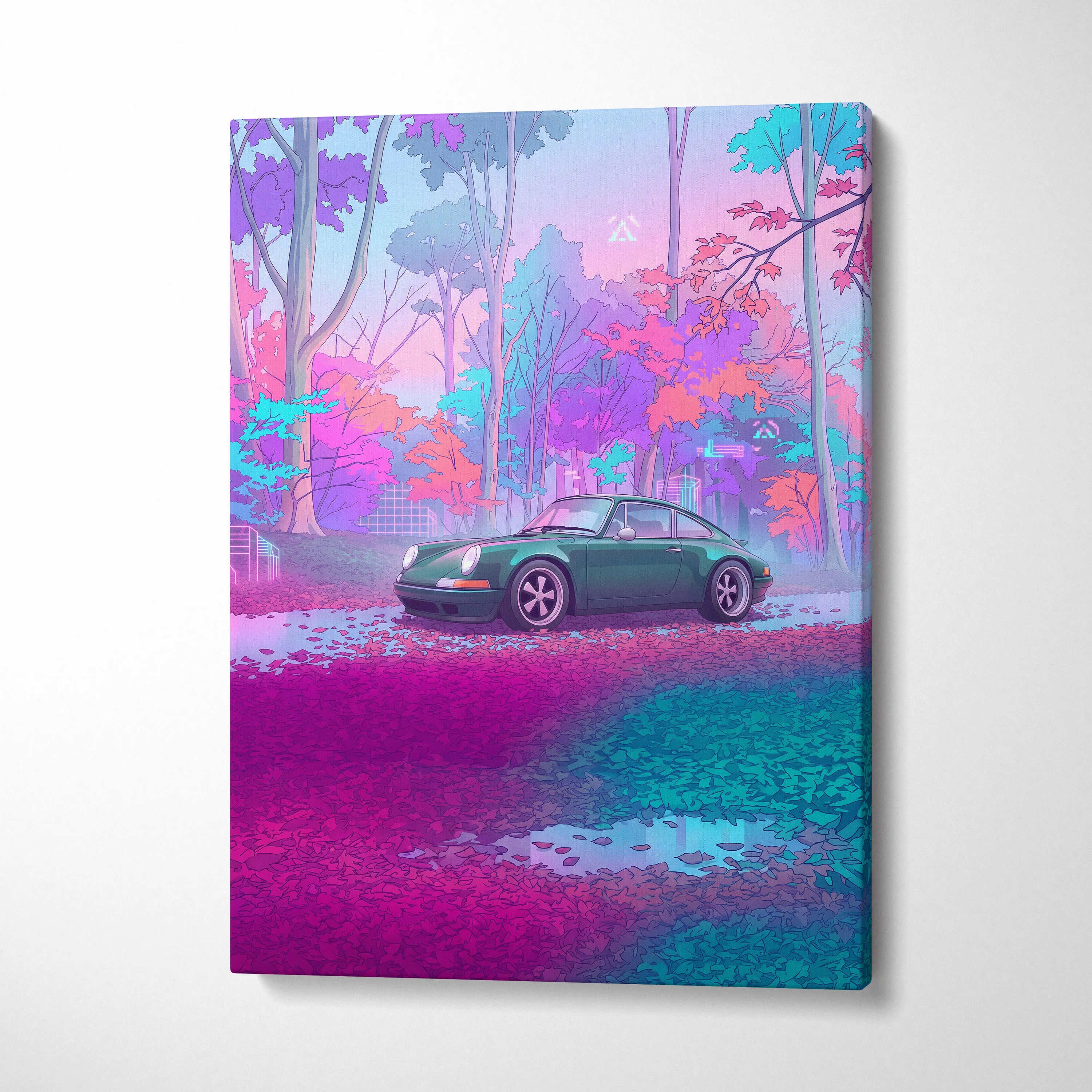 Classic Porsche 911 Inspired - Neon Vaporwave City Drive - Vaporwave Car Art Pink Purple Living Room Canvas Mood Nostalgic Art