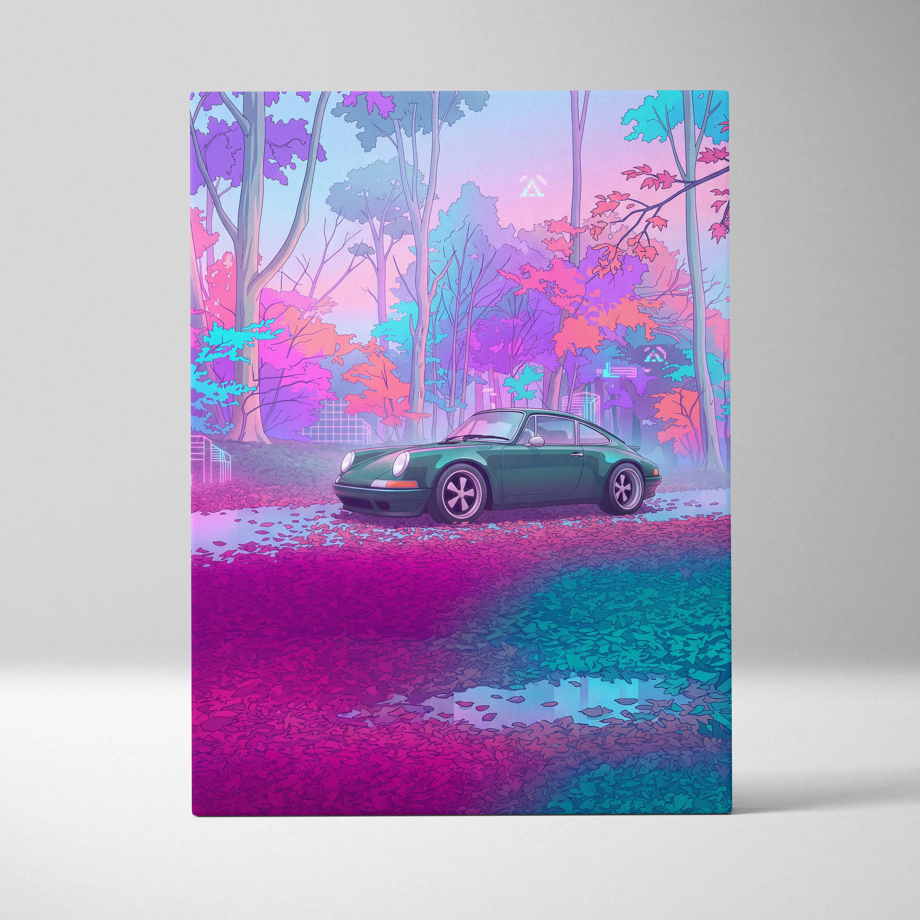 Classic Porsche 911 Inspired - Neon Vaporwave City Drive - Vaporwave Car Art Pink Purple Living Room Canvas Mood Nostalgic Art