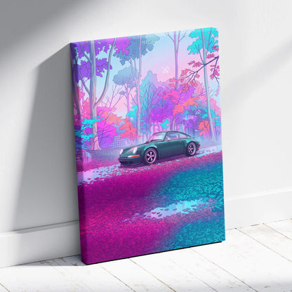 Classic Porsche 911 Inspired - Neon Vaporwave City Drive - Vaporwave Car Art Pink Purple Living Room Canvas Mood Nostalgic Art