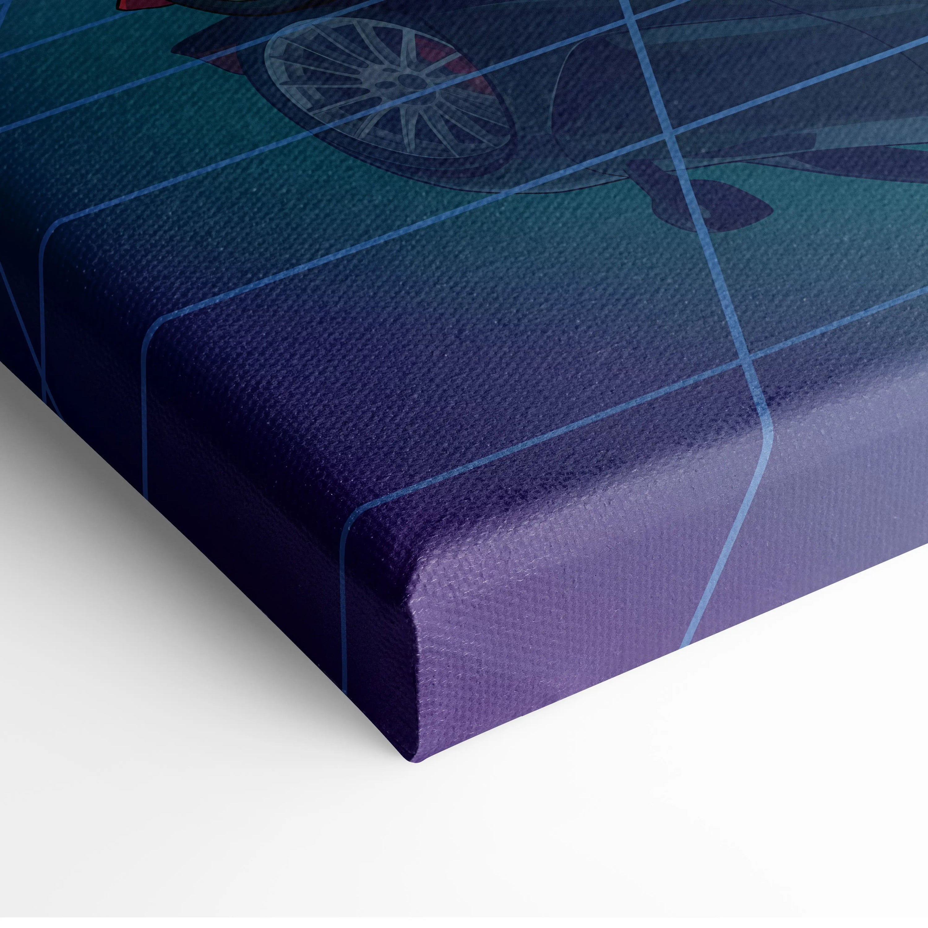 McLaren 750S Inspired Teal Purple Canvas Wall Art, Vaporwave Supercar Artwork, Neon Grid Garage Decor, Retro Futuristic Exotic Print