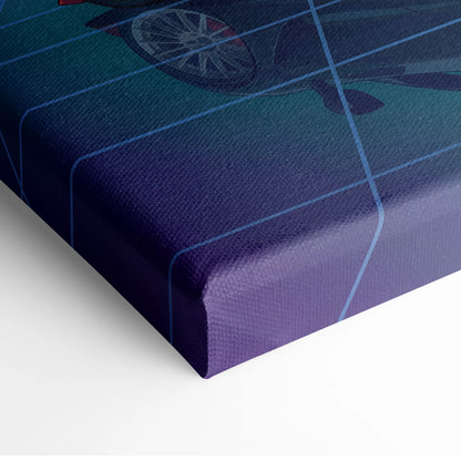 McLaren 750S Inspired Teal Purple Canvas Wall Art, Vaporwave Supercar Artwork, Neon Grid Garage Decor, Retro Futuristic Exotic Print