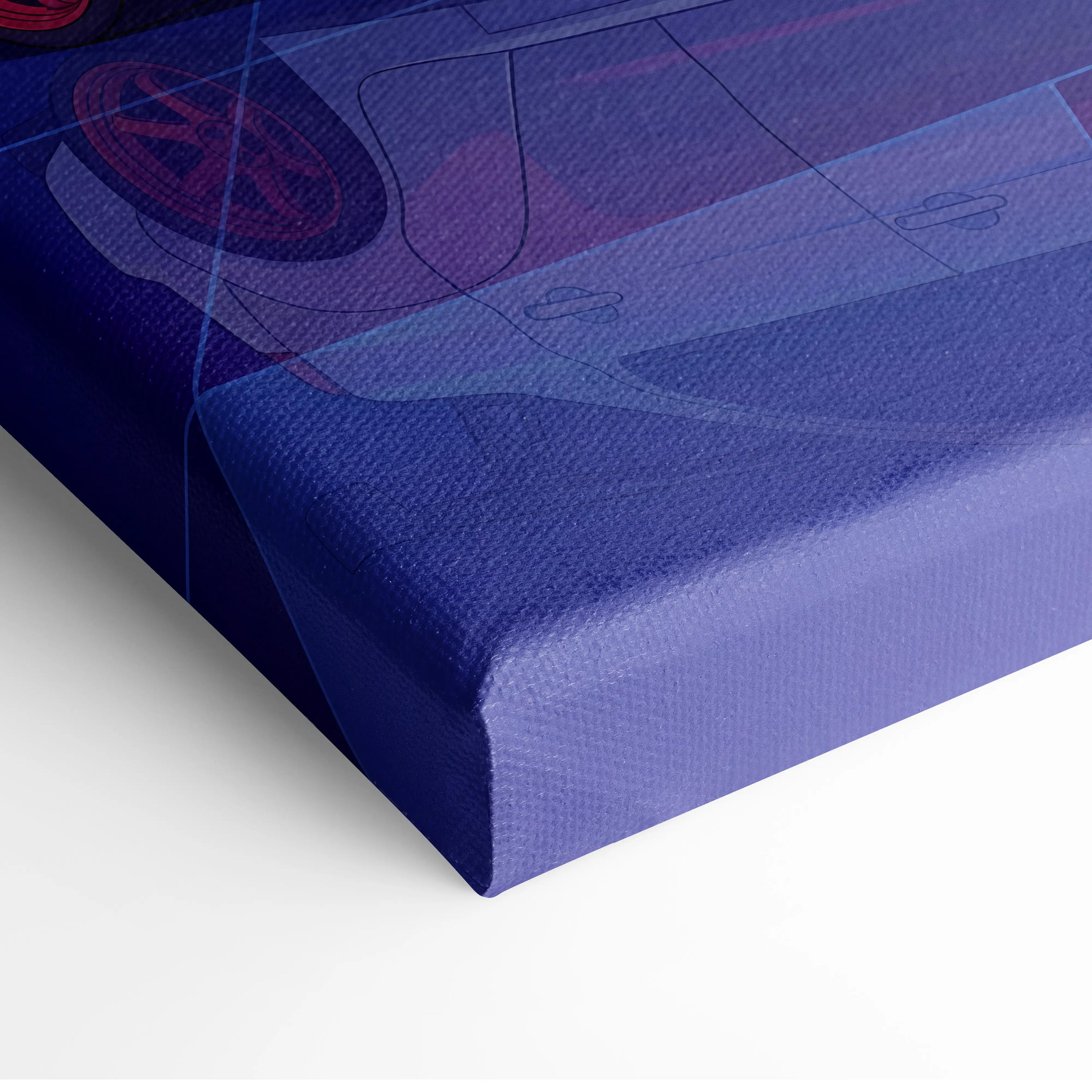 Mitsubishi Lancer Evolution X Inspired White Purple Canvas Wall Art, Neon Vaporwave JDM Sports Sedan Artwork for Garage Decor