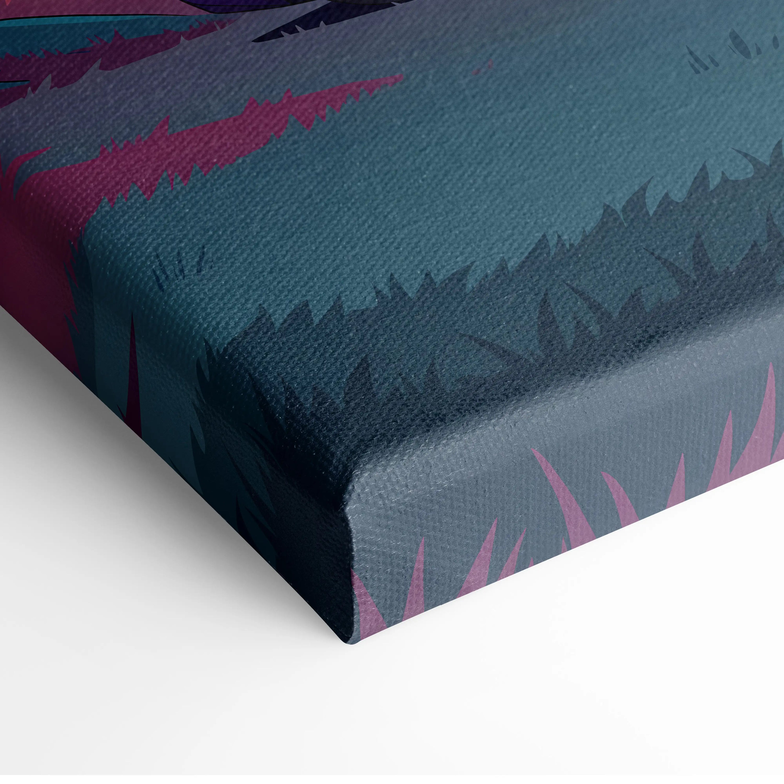 Mitsubishi Lancer Evolution X Inspired Purple Teal Canvas Wall Art, Vaporwave JDM Artwork, Neon Forest Garage Decor, Retro Futuristic Print