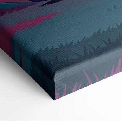 Mitsubishi Lancer Evolution X Inspired Purple Teal Canvas Wall Art, Vaporwave JDM Artwork, Neon Forest Garage Decor, Retro Futuristic Print