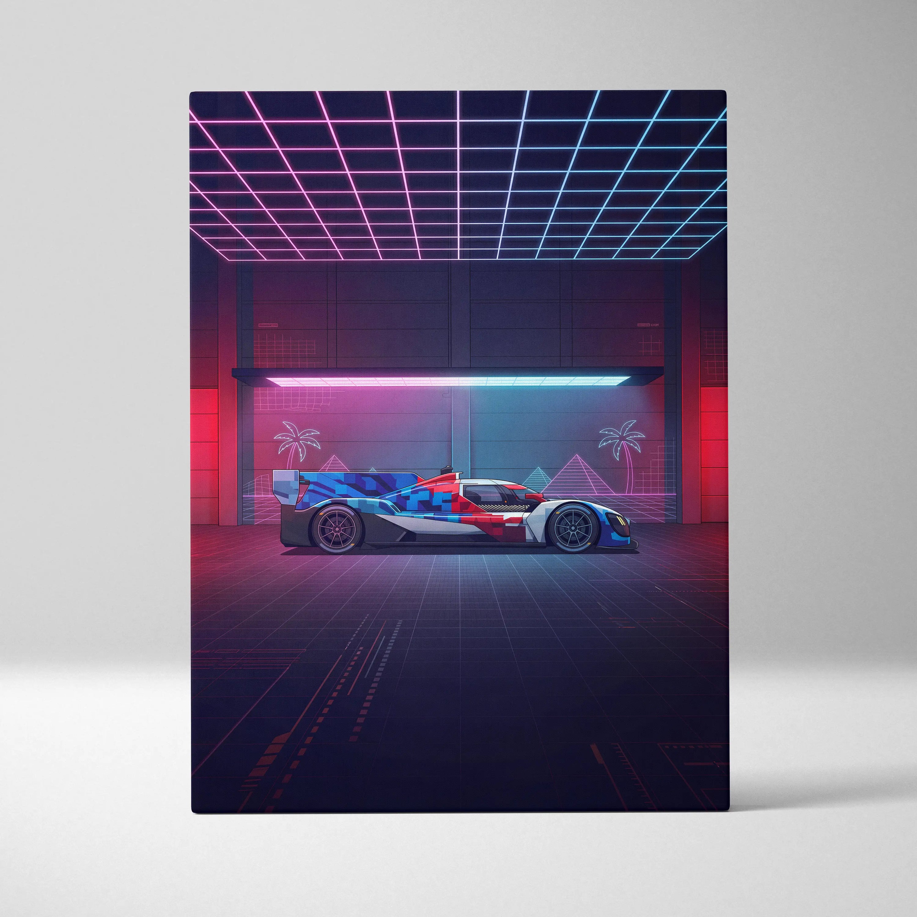 BMW M Hybrid V8 Inspired Vaporwave Car Canvas - Vaporwave Car Art Neon Pink Blue - Mood Nostalgic Deco Neon Car Canvas