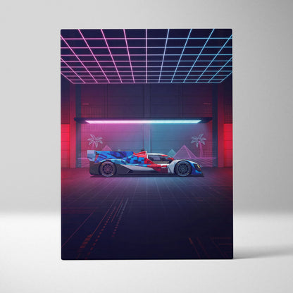 BMW M Hybrid V8 Inspired Vaporwave Car Canvas - Vaporwave Car Art Neon Pink Blue - Mood Nostalgic Deco Neon Car Canvas