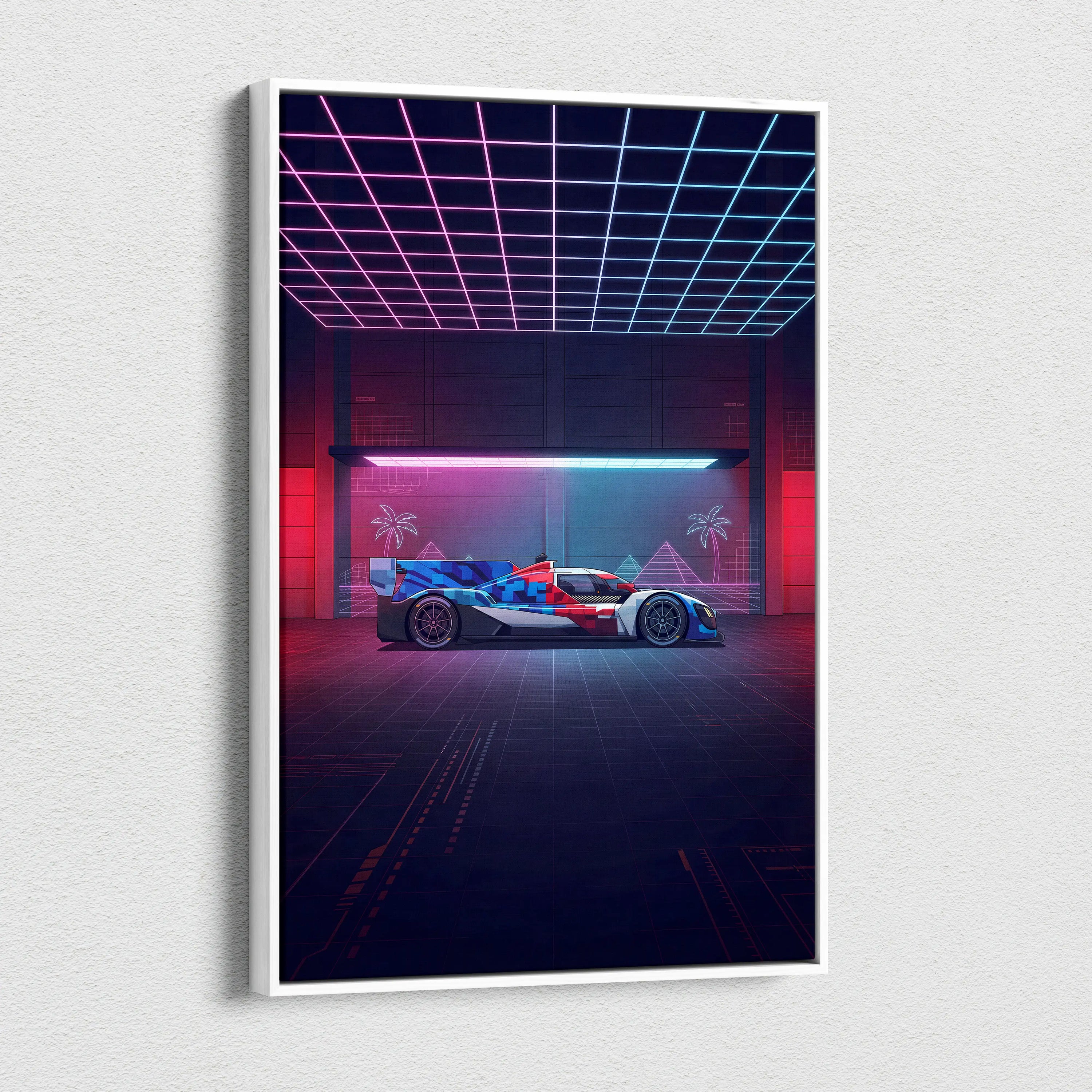 BMW M Hybrid V8 Inspired Vaporwave Car Canvas - Vaporwave Car Art Neon Pink Blue - Mood Nostalgic Deco Neon Car Canvas