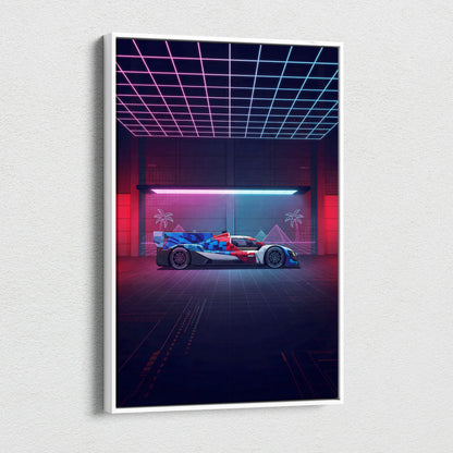 BMW M Hybrid V8 Inspired Vaporwave Car Canvas - Vaporwave Car Art Neon Pink Blue - Mood Nostalgic Deco Neon Car Canvas