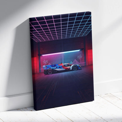BMW M Hybrid V8 Inspired Vaporwave Car Canvas - Vaporwave Car Art Neon Pink Blue - Mood Nostalgic Deco Neon Car Canvas
