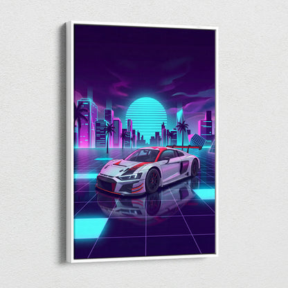 Audi R8 LMS Inspired Vaporwave Canvas - Neon Cityscape Pink Cyan Purple Living Room Vaporwave Nostalgic Dreamscape Canvas