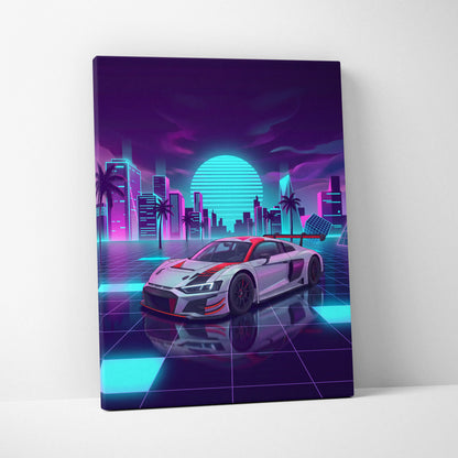 Audi R8 LMS Inspired Vaporwave Canvas - Neon Cityscape Pink Cyan Purple Living Room Vaporwave Nostalgic Dreamscape Canvas