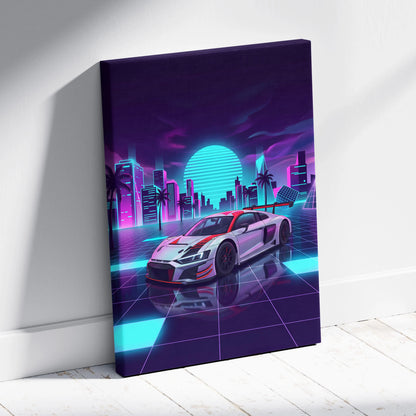 Audi R8 LMS Inspired Vaporwave Canvas - Neon Cityscape Pink Cyan Purple Living Room Vaporwave Nostalgic Dreamscape Canvas