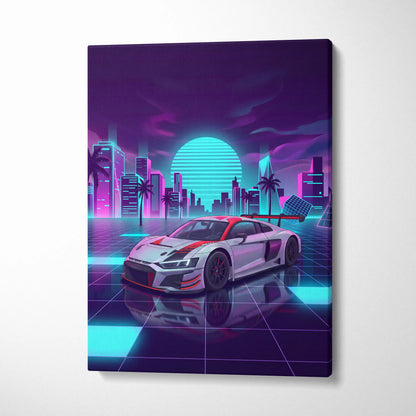 Audi R8 LMS Inspired Vaporwave Canvas - Neon Cityscape Pink Cyan Purple Living Room Vaporwave Nostalgic Dreamscape Canvas