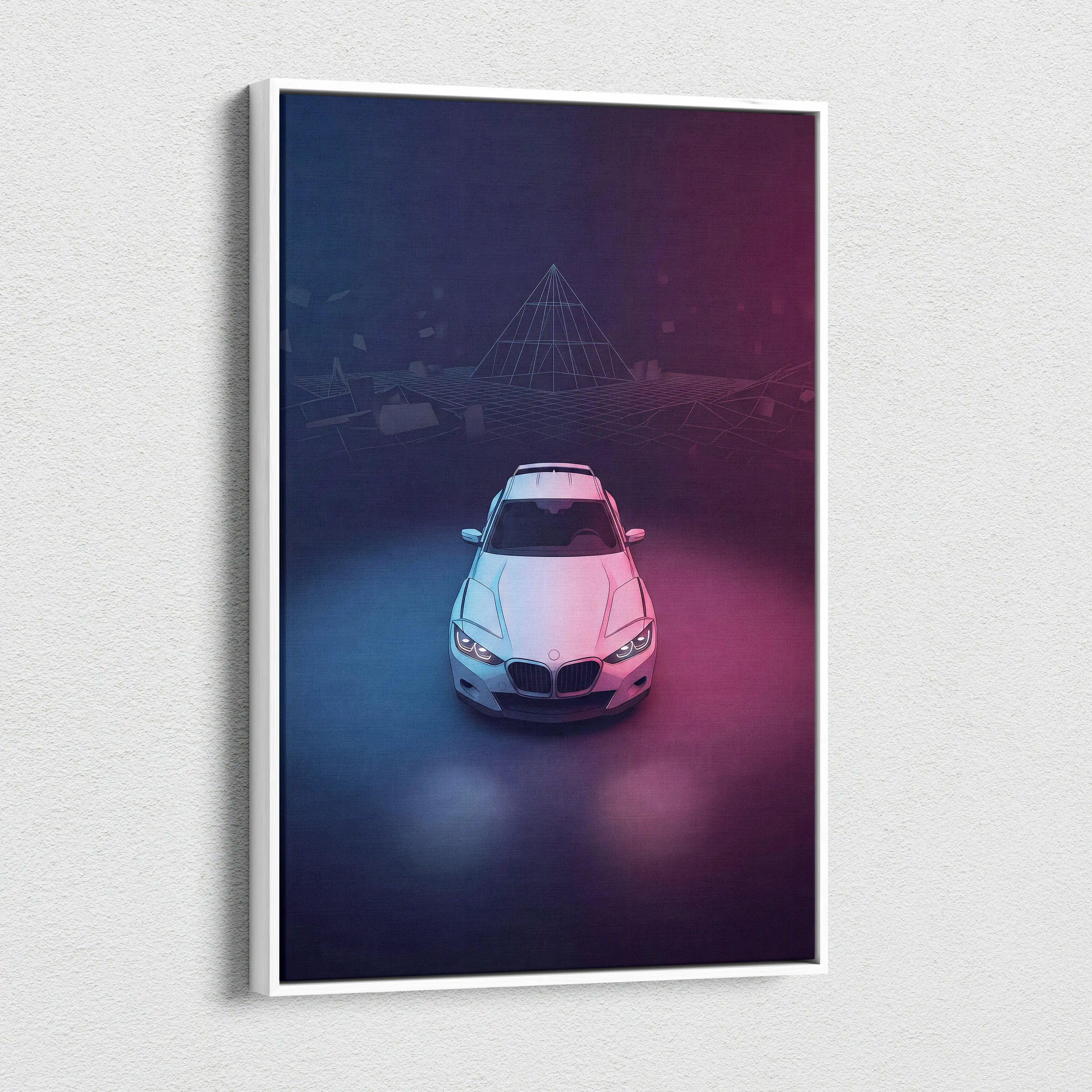 BMW CLS Inspired Vaporwave Car Canvas - Car Neon Pink Purple Blue Living Vaporwave Nostalgic Mood Neon Retro Futurism Canvas