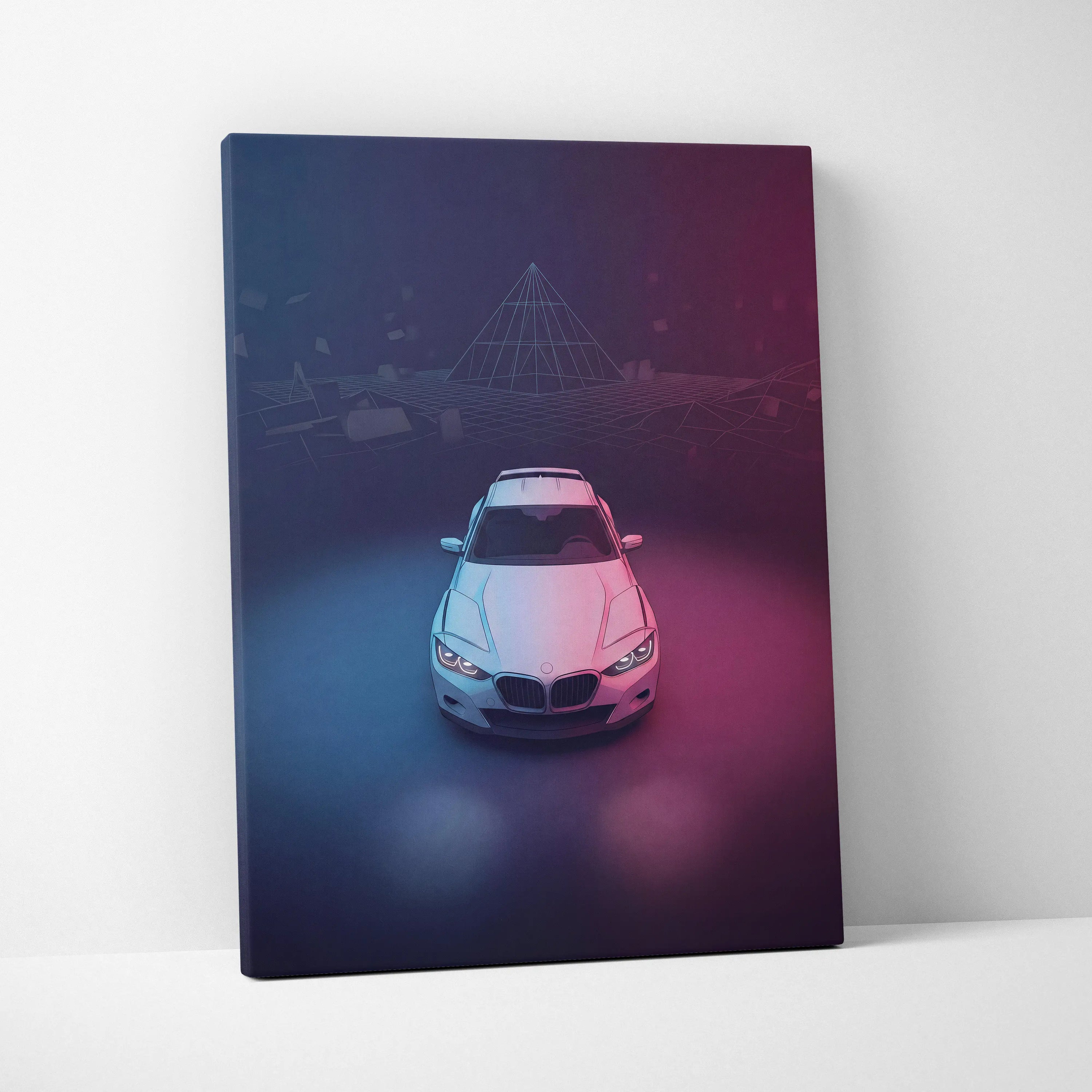 BMW CLS Inspired Vaporwave Car Canvas - Car Neon Pink Purple Blue Living Vaporwave Nostalgic Mood Neon Retro Futurism Canvas